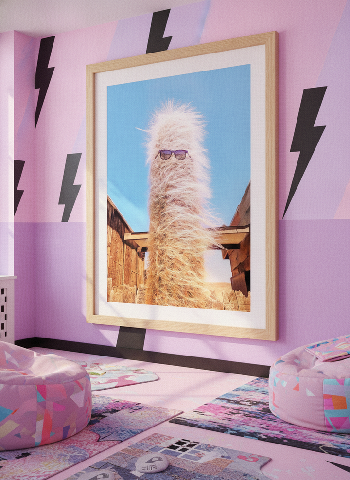 Bold wall art styled in a colourful, eclectic modern home