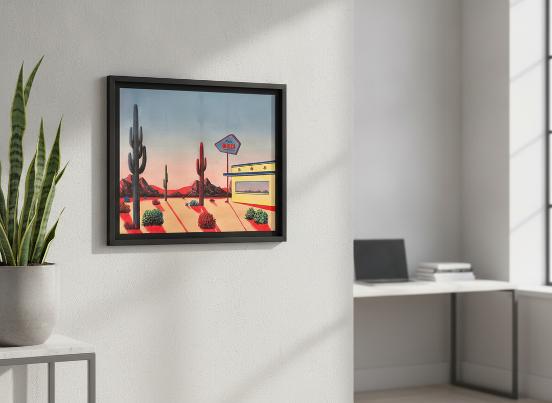Contemporary wall art featured in a bright modern office workspace