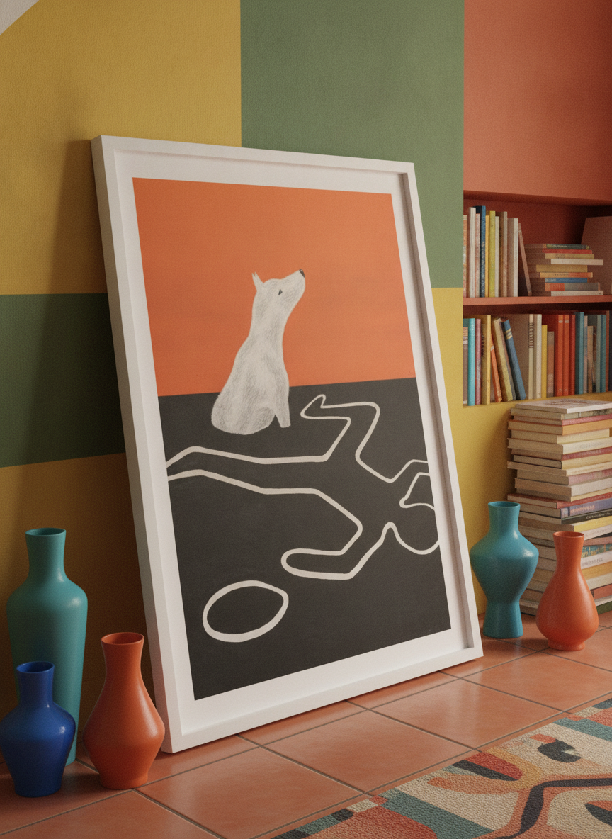 Bold wall art styled in a colourful, eclectic modern home