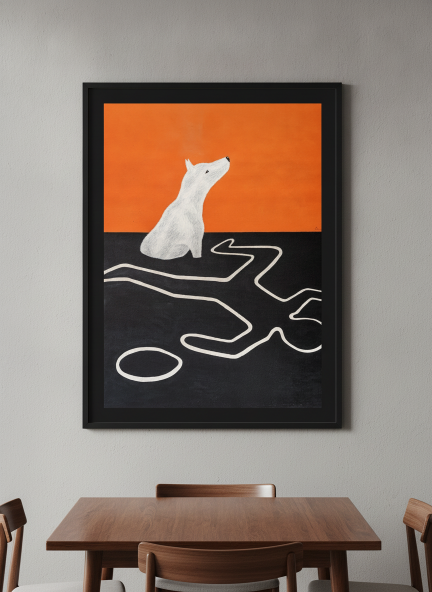 Wall art styled above a dining table in a contemporary home