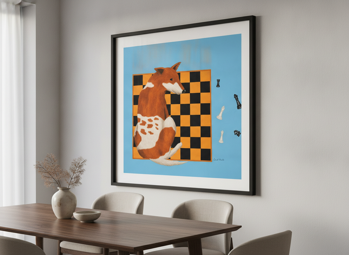 Wall art styled above a dining table in a contemporary home