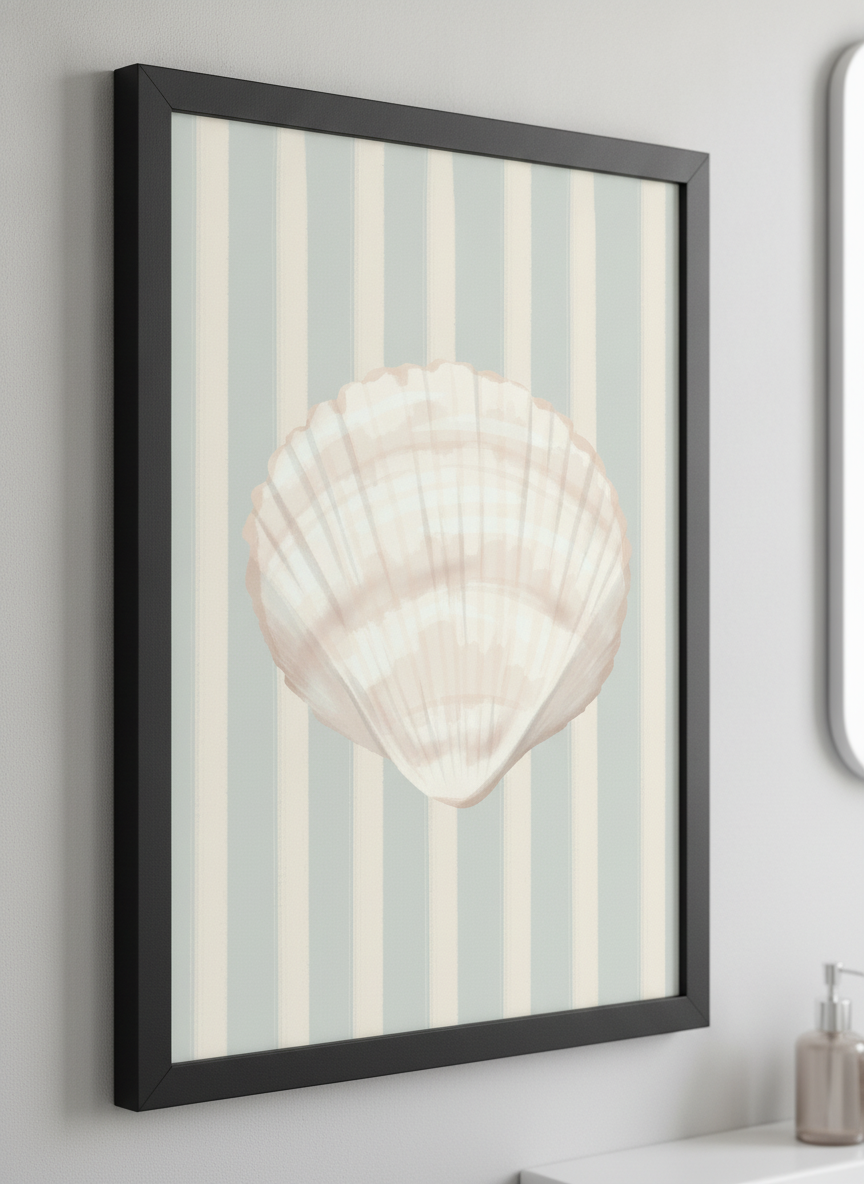 Modern print displayed in a clean minimalist bathroom setting