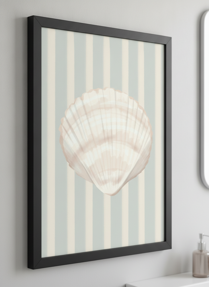 Modern print displayed in a clean minimalist bathroom setting
