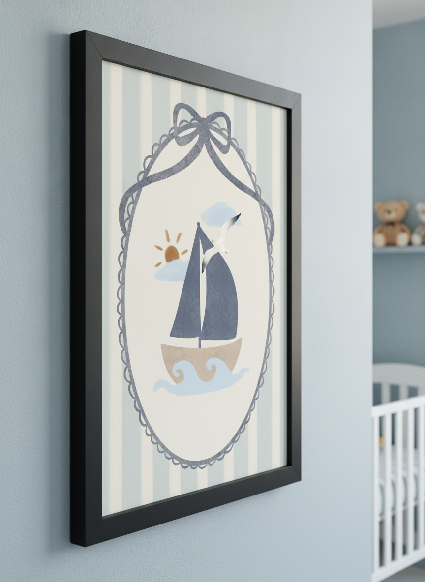 Soft neutral wall art styled in a serene nursery with pastel tones