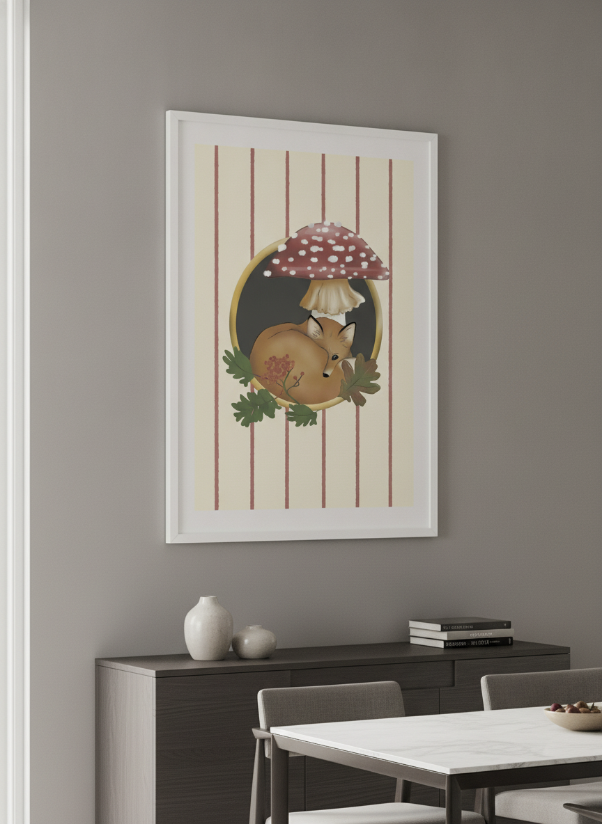 Wall art styled above a dining table in a contemporary home