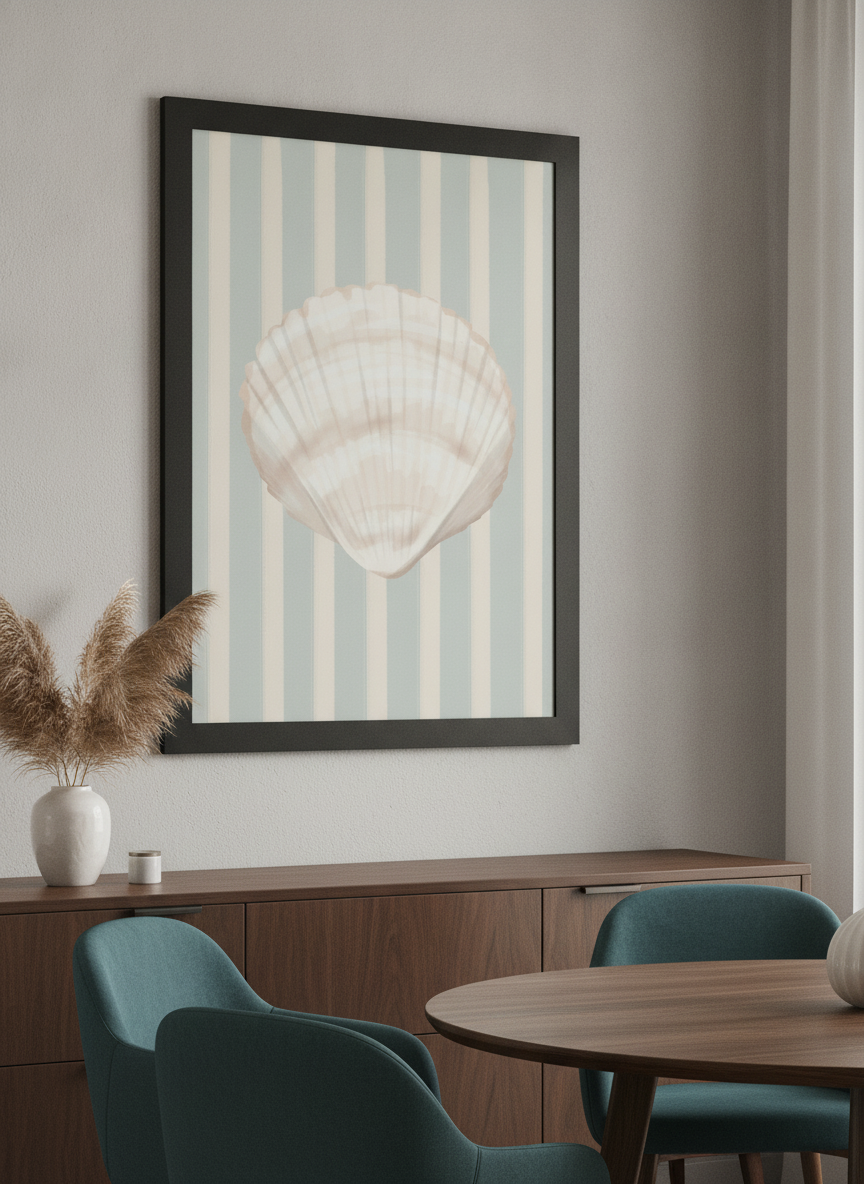 Wall art styled above a dining table in a contemporary home