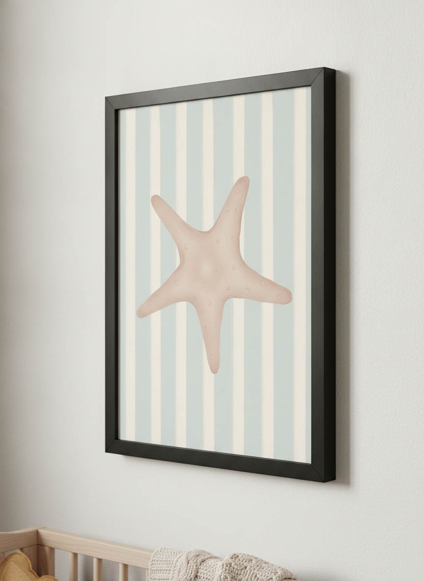 Soft neutral wall art styled in a serene nursery with pastel tones