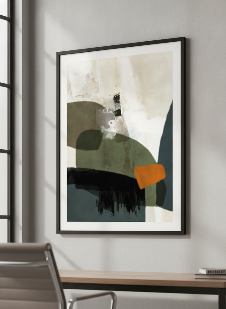 Contemporary wall art featured in a bright modern office workspace