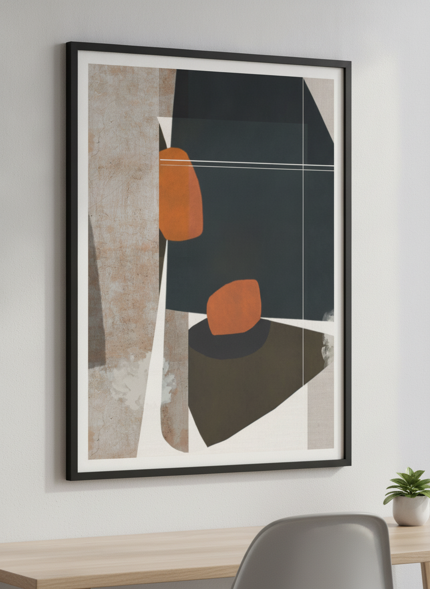 Contemporary wall art featured in a bright modern office workspace