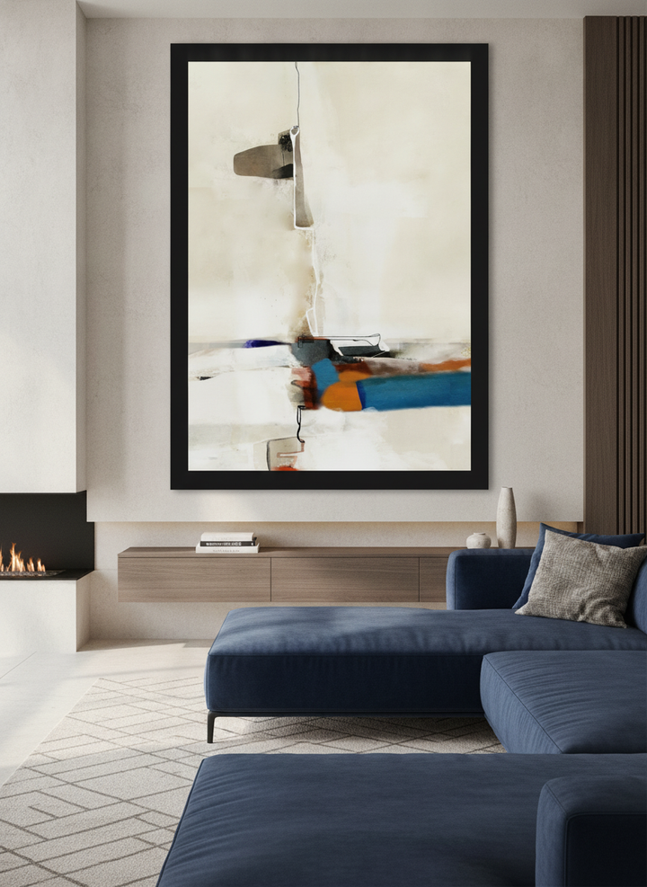 Monumental artwork centred on a feature wall in a luxe interior