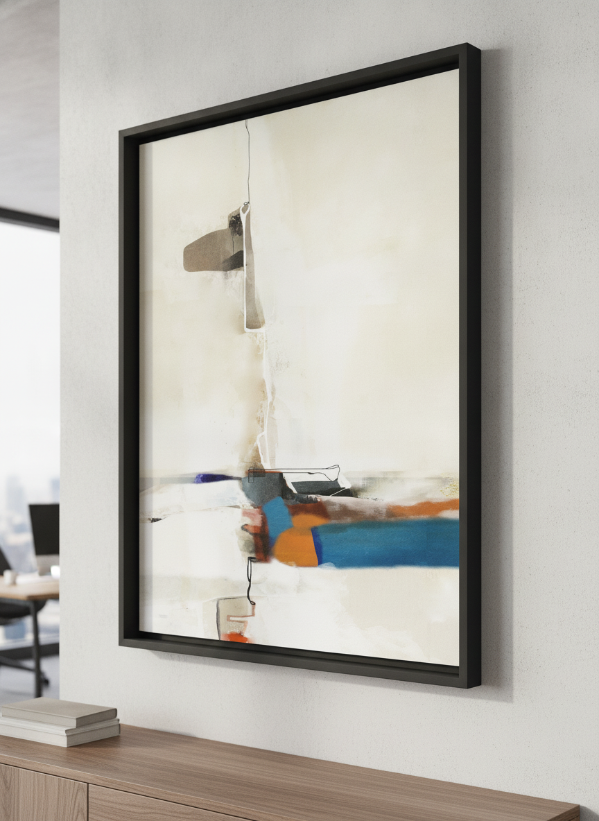 Contemporary wall art featured in a bright modern office workspace