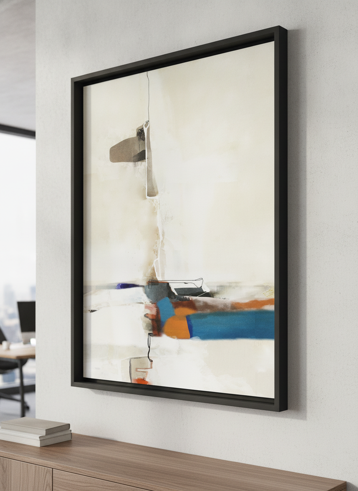 Contemporary wall art featured in a bright modern office workspace