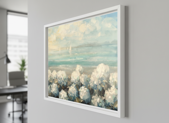 Contemporary wall art featured in a bright modern office workspace