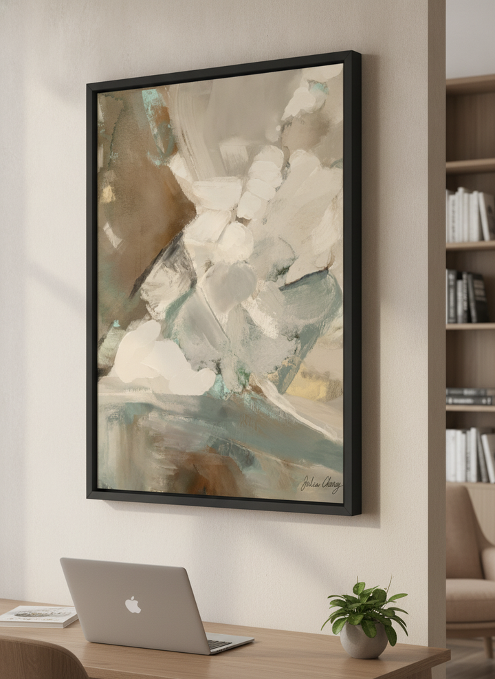 Contemporary wall art featured in a bright modern office workspace