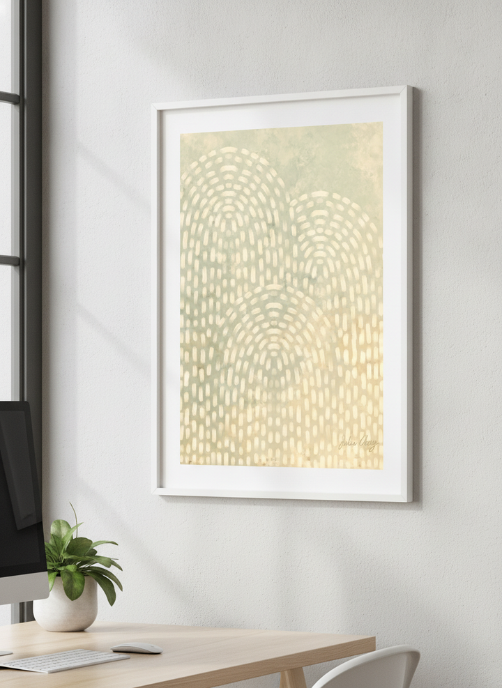 Contemporary wall art featured in a bright modern office workspace