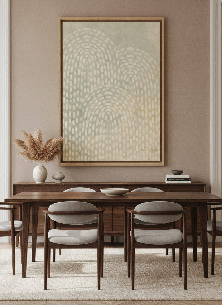 Monumental artwork centred on a feature wall in a luxe interior