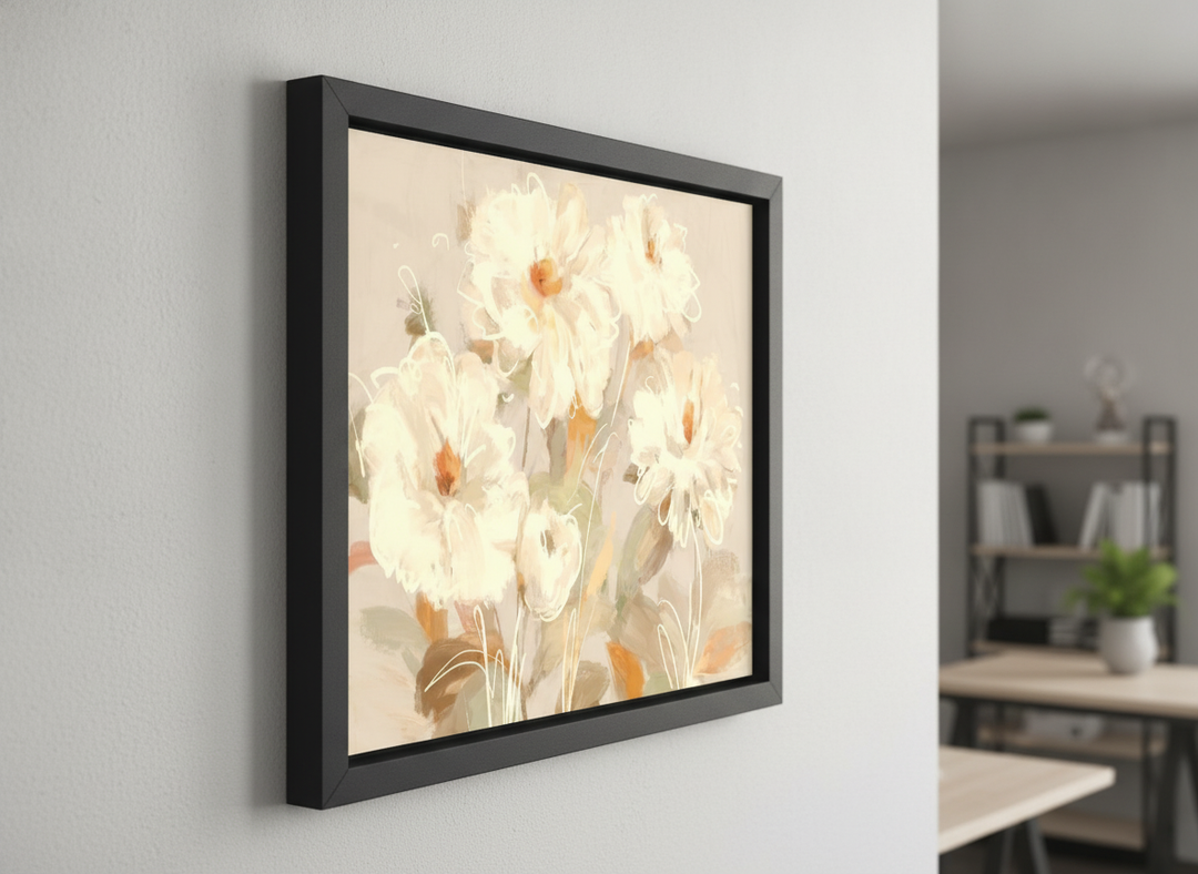 Contemporary wall art featured in a bright modern office workspace