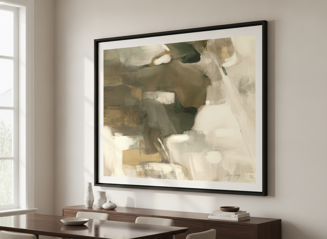 Wall art styled above a dining table in a contemporary home