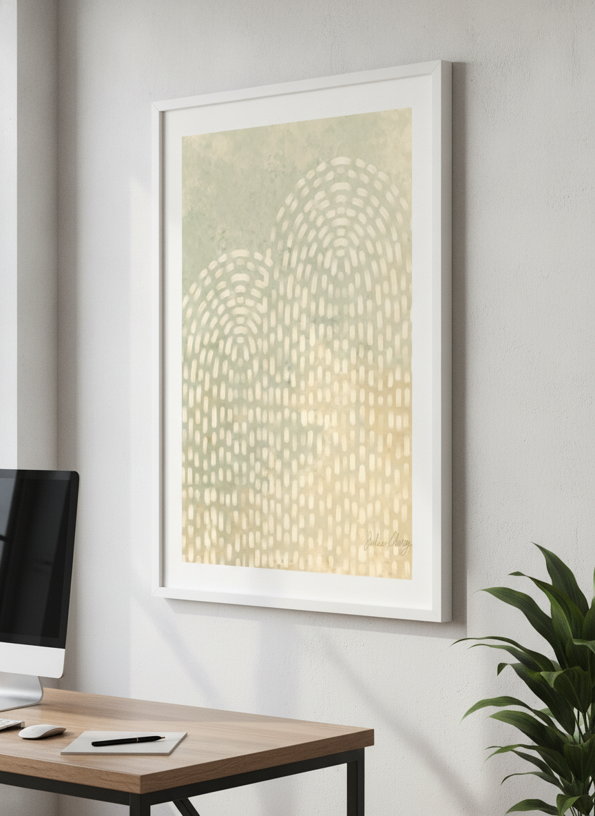Contemporary wall art featured in a bright modern office workspace