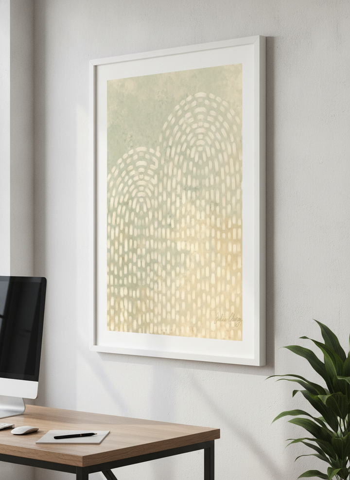 Contemporary wall art featured in a bright modern office workspace