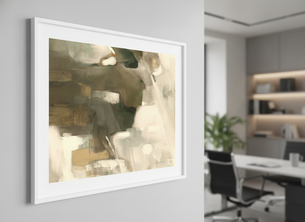 Contemporary wall art featured in a bright modern office workspace