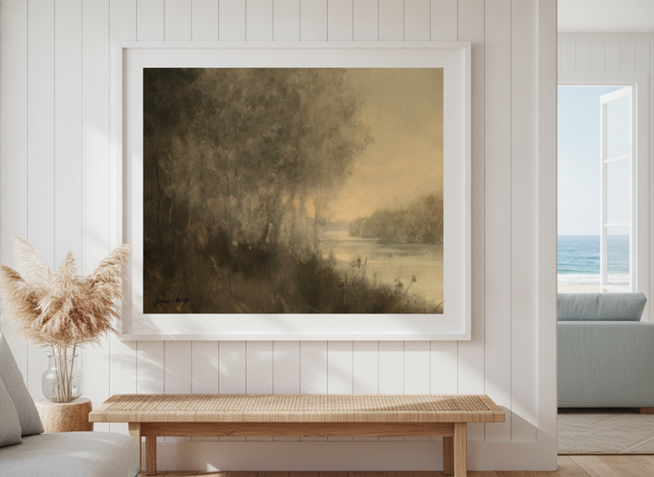 Neutral wall art displayed in a sunny coastal beach house