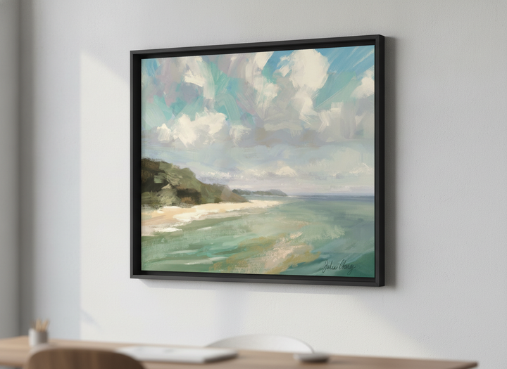 Contemporary wall art featured in a bright modern office workspace