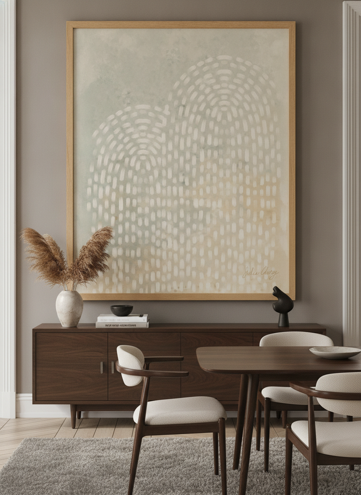 Monumental artwork centred on a feature wall in a luxe interior