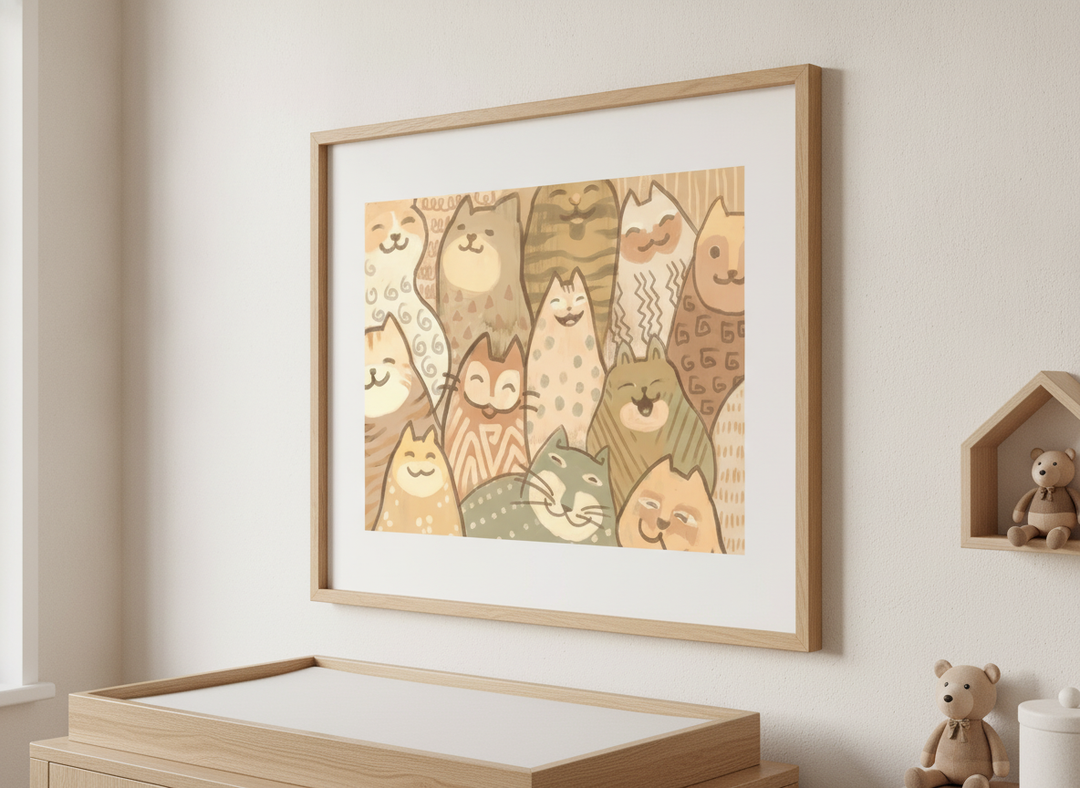 Soft neutral wall art styled in a serene nursery with pastel tones
