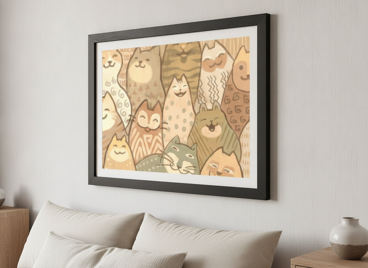 Minimalist artwork displayed in a calm, light-filled bedroom interior