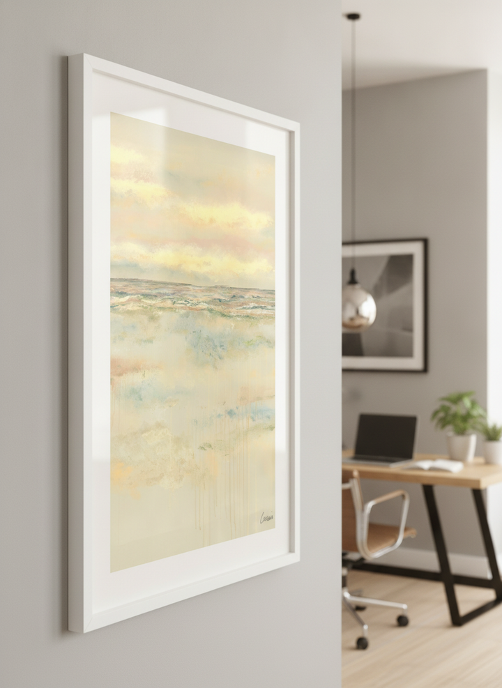 Contemporary wall art featured in a bright modern office workspace