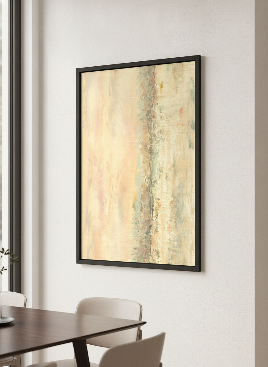 Wall art styled above a dining table in a contemporary home