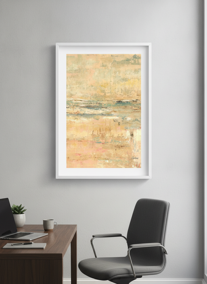 Contemporary wall art featured in a bright modern office workspace
