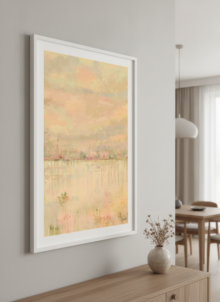 Wall art styled above a dining table in a contemporary home