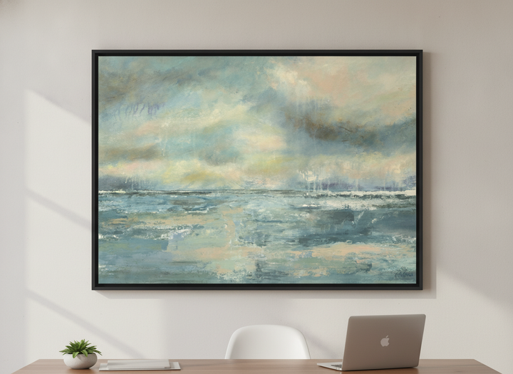 Contemporary wall art featured in a bright modern office workspace