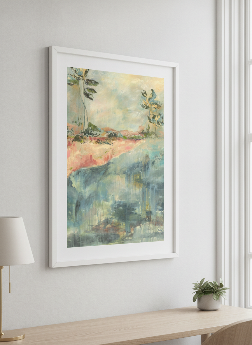 Contemporary wall art featured in a bright modern office workspace