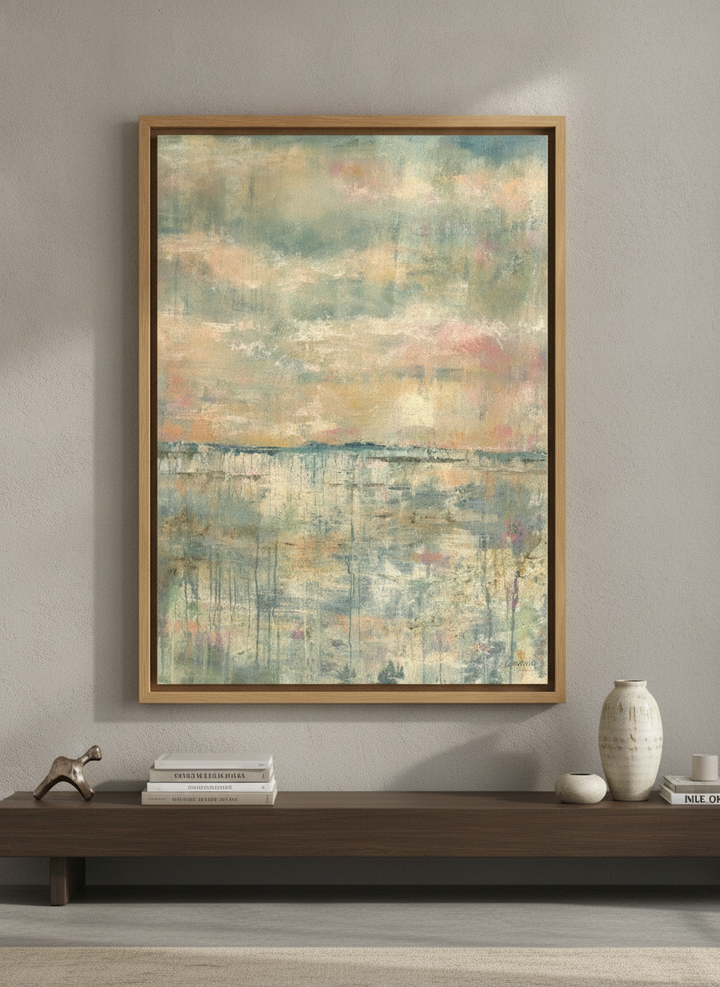 Monumental artwork centred on a feature wall in a luxe interior