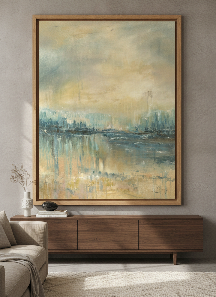 Monumental artwork centred on a feature wall in a luxe interior