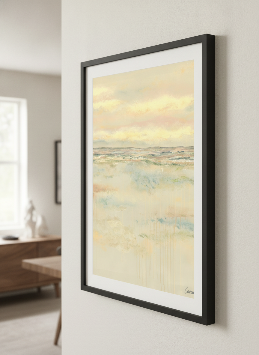 Wall art styled above a dining table in a contemporary home