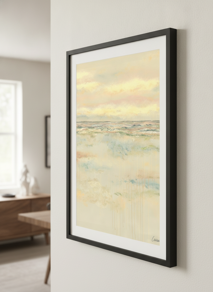 Wall art styled above a dining table in a contemporary home