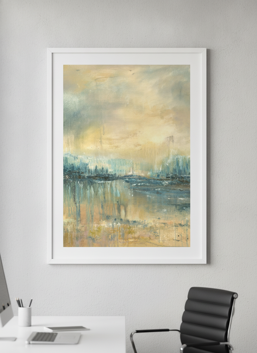 Contemporary wall art featured in a bright modern office workspace
