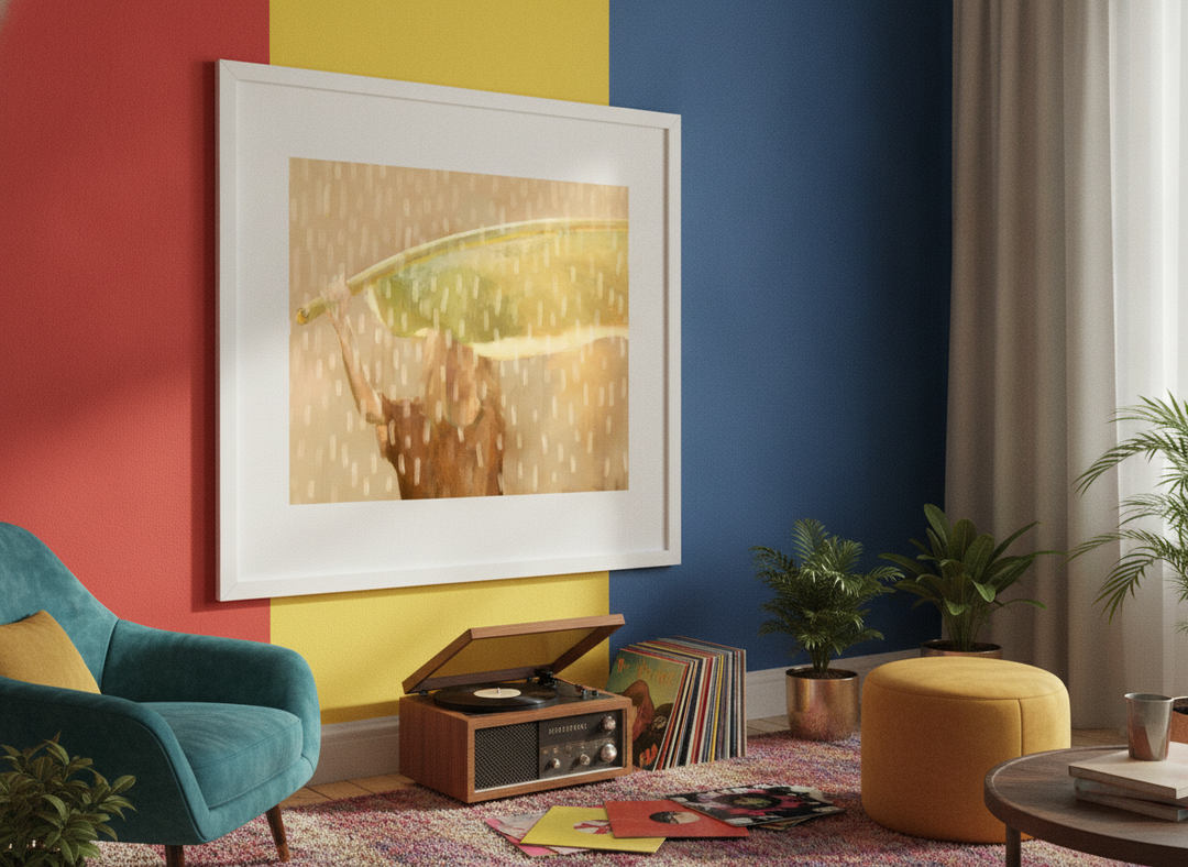 Bold wall art styled in a colourful, eclectic modern home