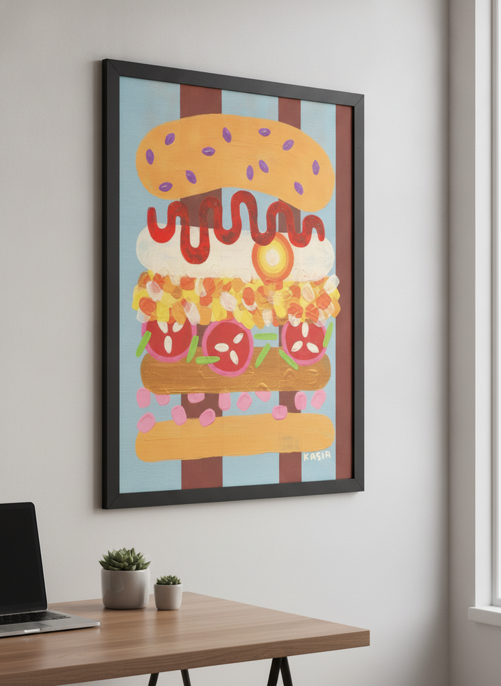 Contemporary wall art featured in a bright modern office workspace