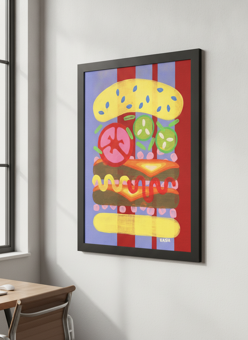Contemporary wall art featured in a bright modern office workspace