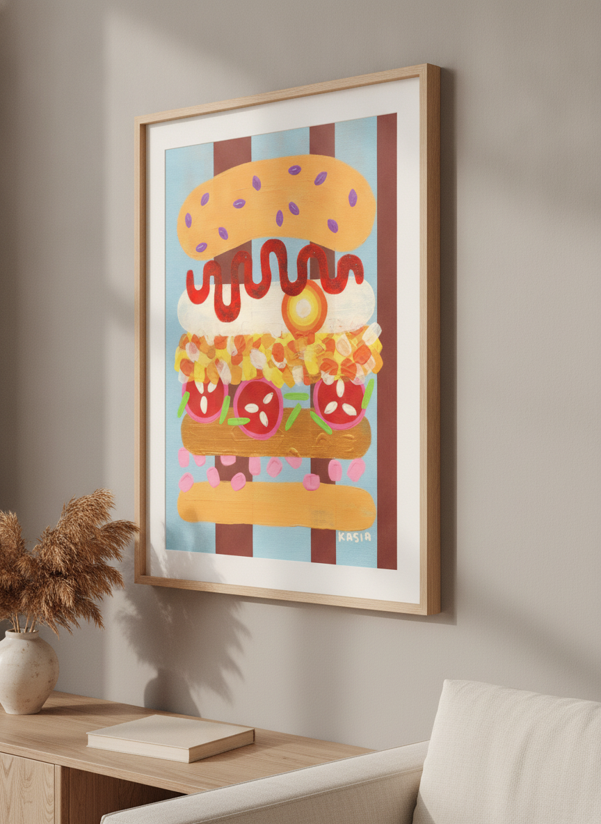 Modern wall art styled above a sofa in a neutral living room