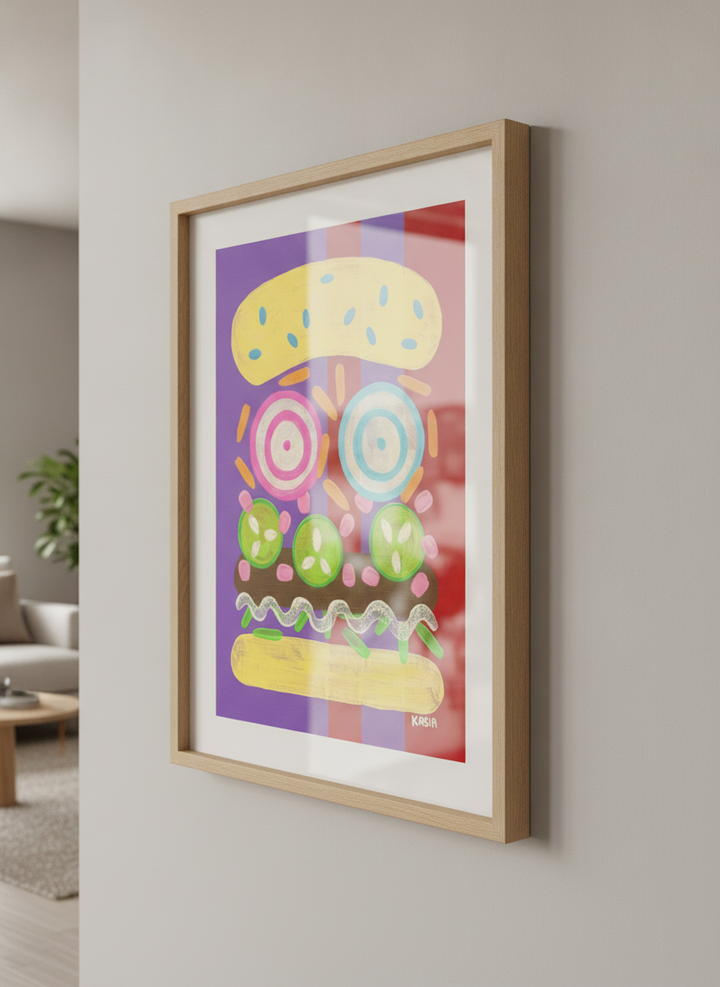 Modern wall art styled above a sofa in a neutral living room