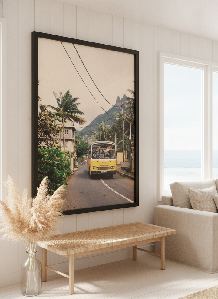 Neutral wall art displayed in a sunny coastal beach house