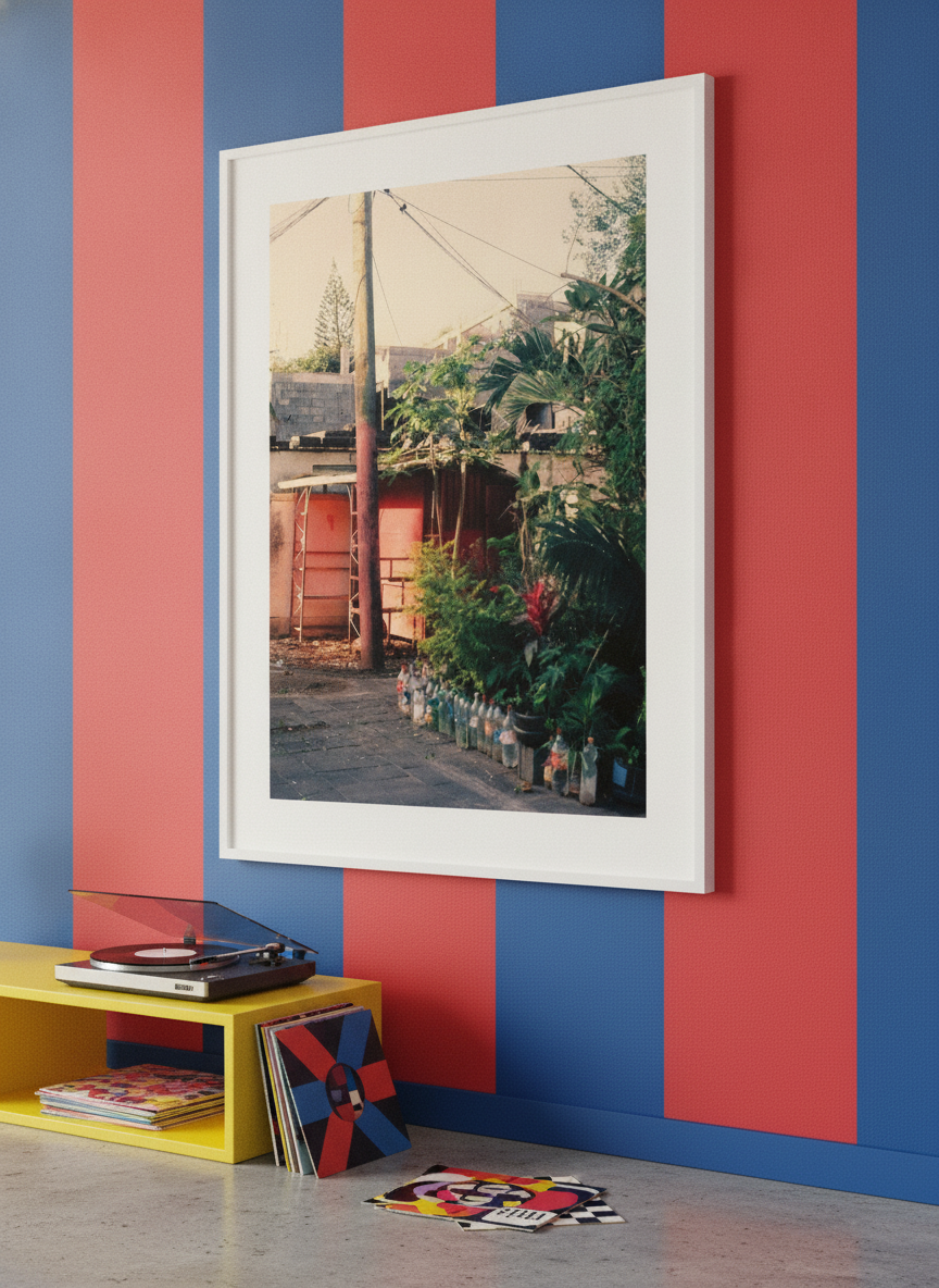 Bold wall art styled in a colourful, eclectic modern home