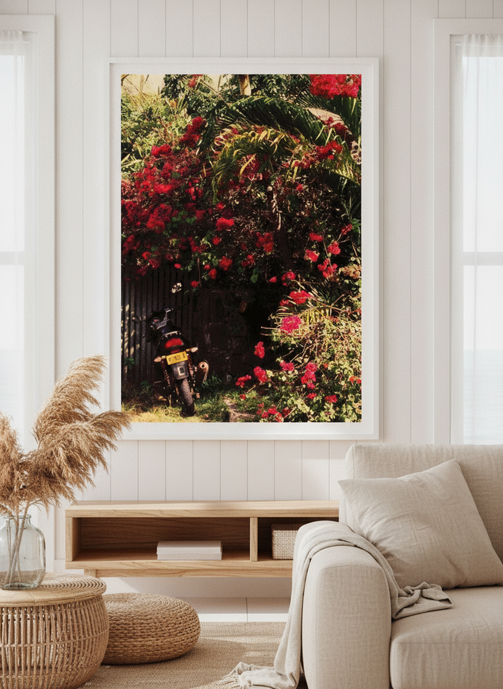Neutral wall art displayed in a sunny coastal beach house