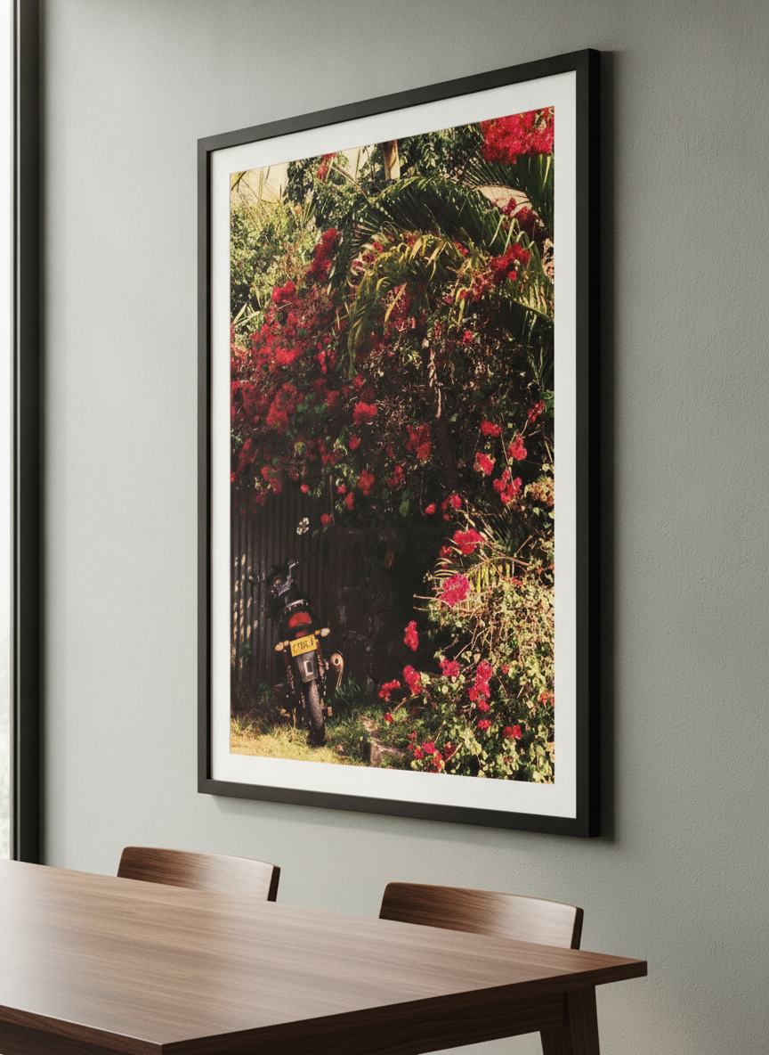 Wall art styled above a dining table in a contemporary home